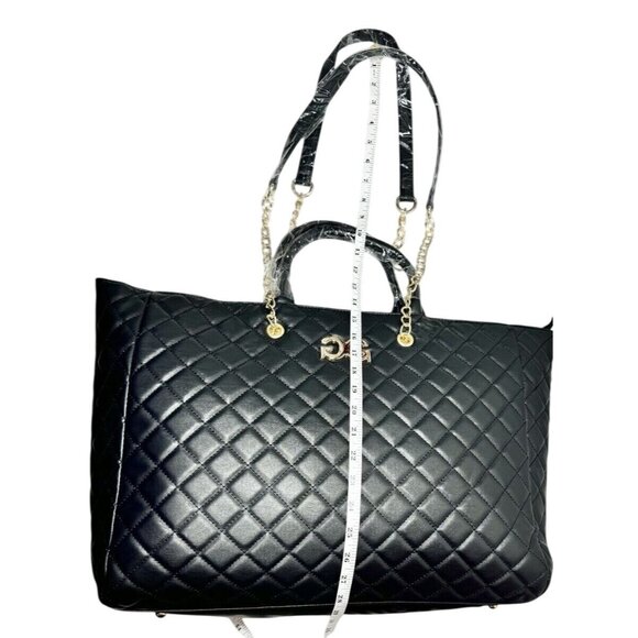 NWT Gilda Paris Quilted Vegan Leather LG 20x13 Tote Bag With Gold Chain Strap & - Picture 5 of 10